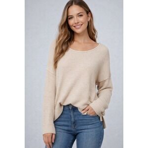Lucky Brand Waffle Knit Sweater Beige Scoop Neck Long Sleeve Women's‎ Size M